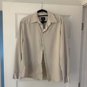H&M Men's Casual Button Down Shirt - White and Black Stripes